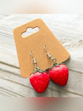 Strawberry Dangle Earrings | 1.5IN | Red Fruit Cute